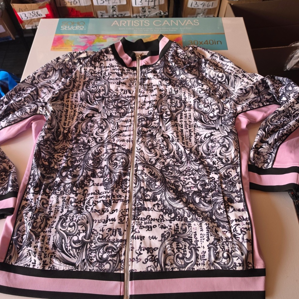 INC International Concepts Mens Baroque Script Print Track Jacket Pink Black 3XL